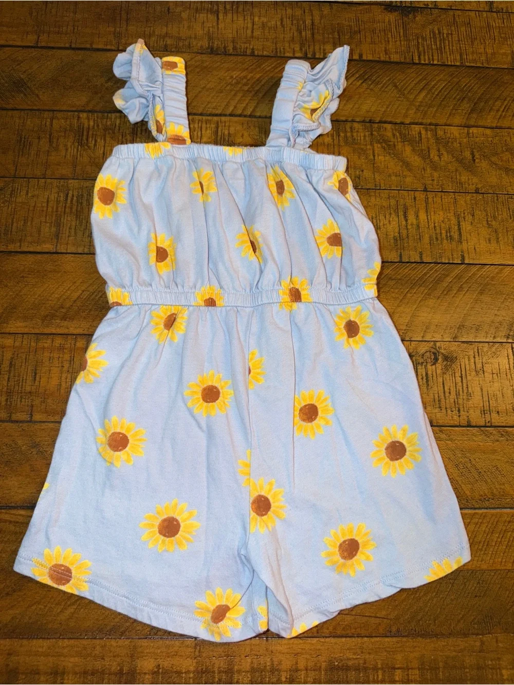 Toddler Girl Sunflower Print Light Blue Romper